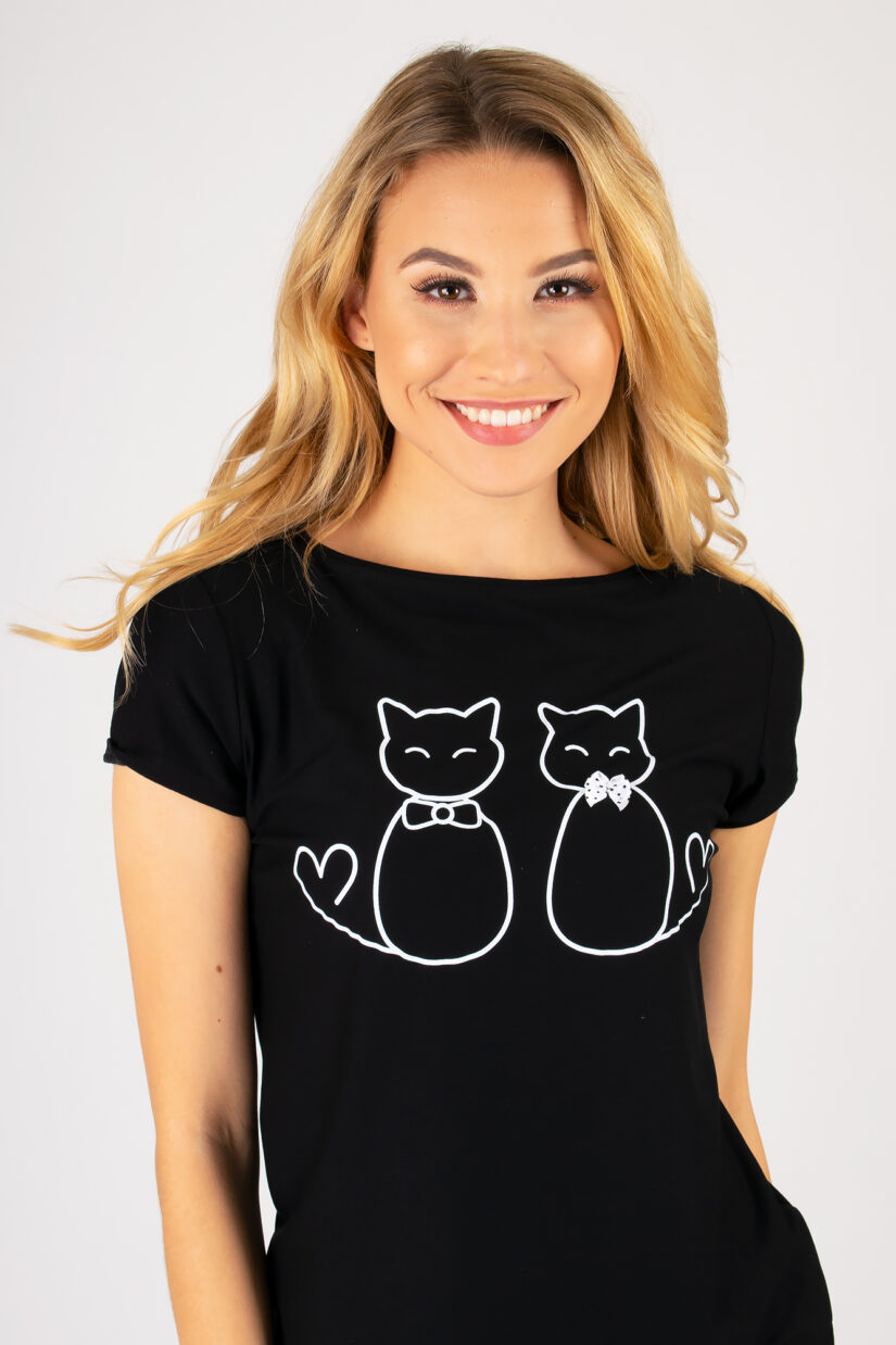 Piżama damska wiskoza koty szorty i koszulka muzzy - zbliżenie
