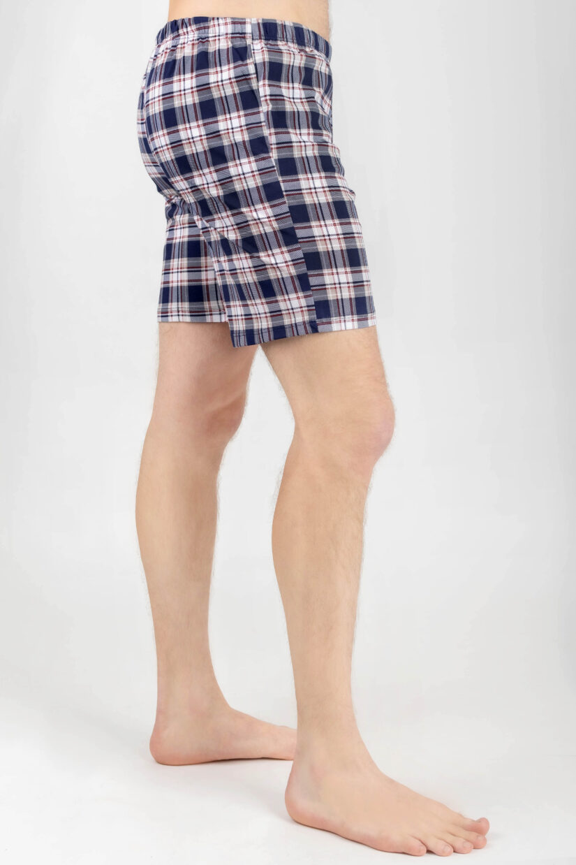 Piżama męska szorty krótki rękawek beżowa z kratą góry muzzy - zbliżenie
