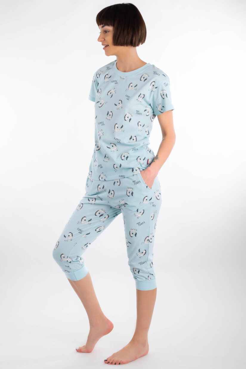 Piżama damska dresowa ZEBRA 3/4 miętowa piżama bawełniana muzzy nightwear
