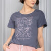 Homewear damski koszulka grafitowa kwiaty linearne krótki rękawek Muzzy HOMEWEAR bawełna - przód