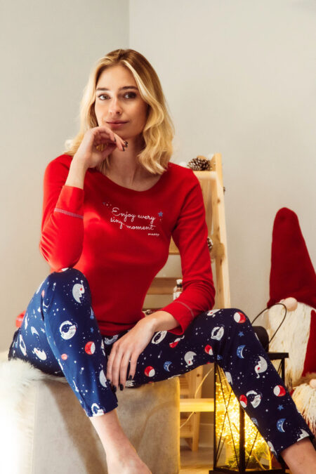 Piżama damska czerwona z napisami