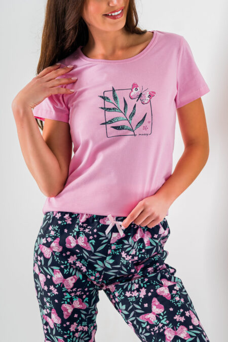 Piżama damska capri różowe MOTYLKI