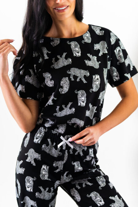Piżama damska PANTERA czarna długie spodnie