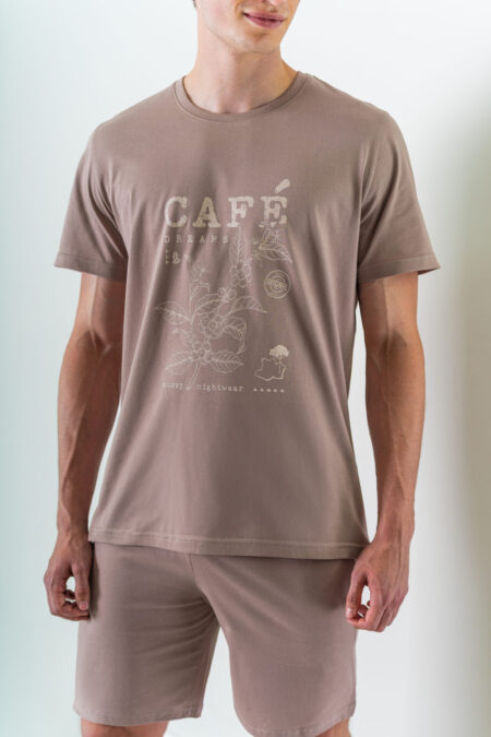 Piżama męska beżowa CAFE szorty