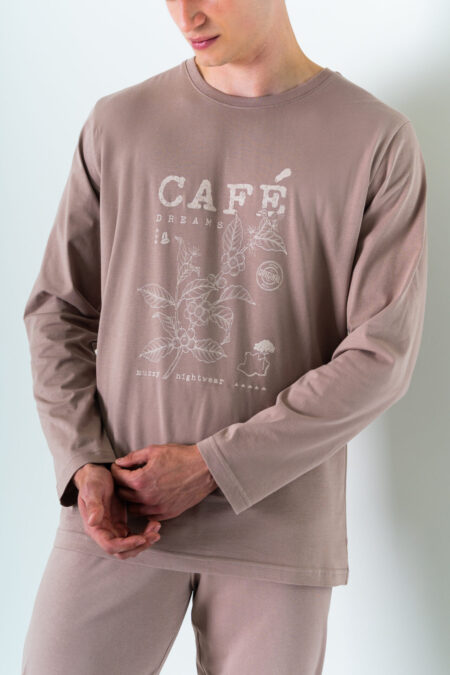 Piżama męska beżowa CAFE długa