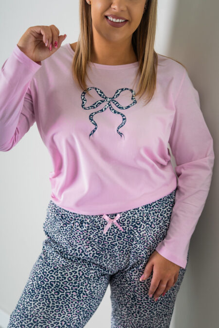 Piżama damska różowa KOKARDKA długa PLUS SIZE