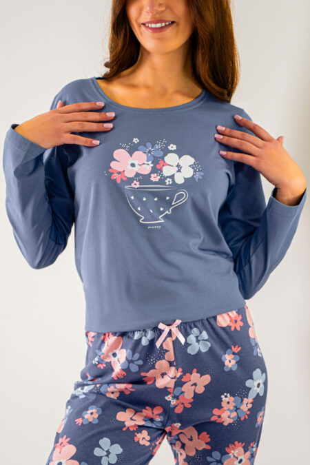 Piżama damska POLNE KWIATY długi rękaw i długie spodnie Plus size