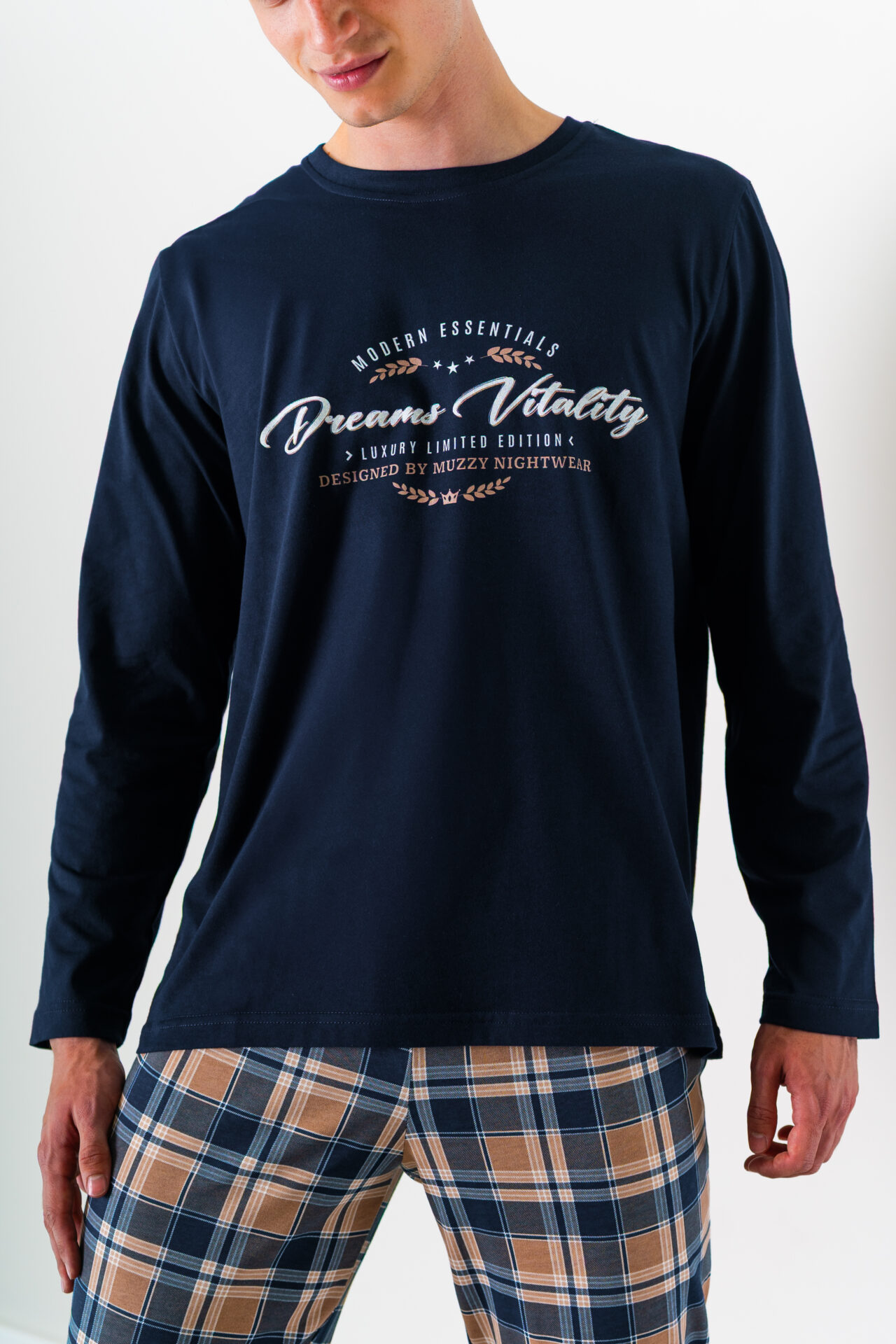 Piżama męska DREAMS długie spodnie długi rękaw granatowa
