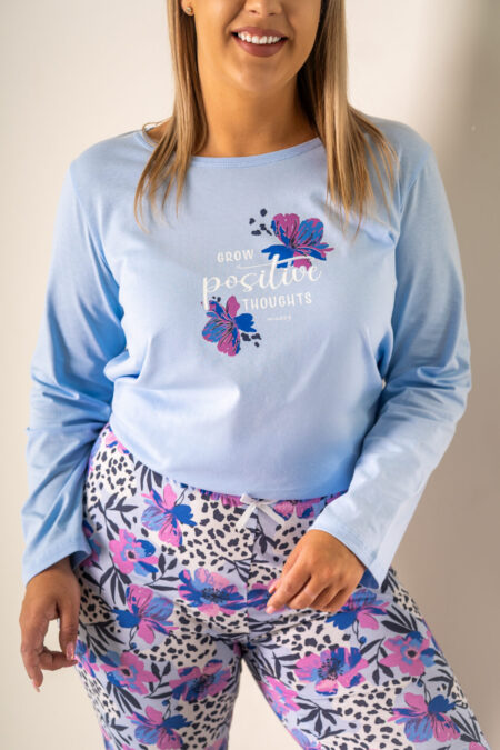 Błękitna Piżama Damska POSITIVE długi rękaw i długie spodnie