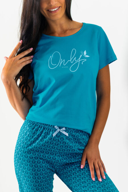Piżama damska turkusowa ONLY krótki rękaw i spodnie za kolano Plus Size