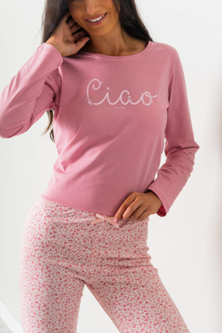 Piżama damska CIAO długi rękaw i długie spodnie różowa