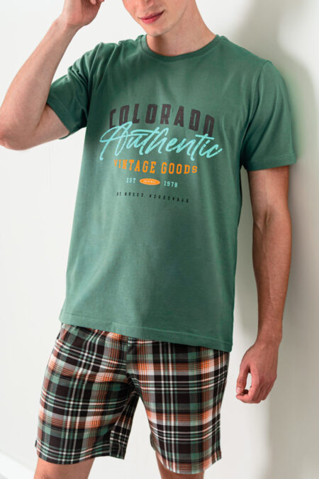 Zielona piżama męska Colorado szorty w kratę