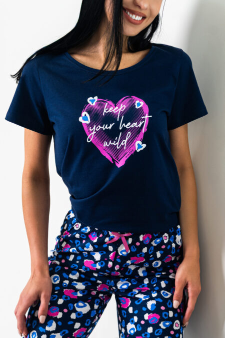 Piżama damska SERCE krótki rękaw i długie spodnie
