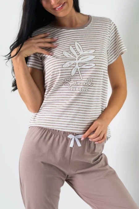 Piżama damska PASKI krótki rękaw i długie spodnie