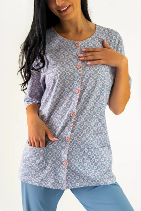 Piżama damska SENNA MOZAIKA rozpinana krótki rękaw i spodnie 3/4