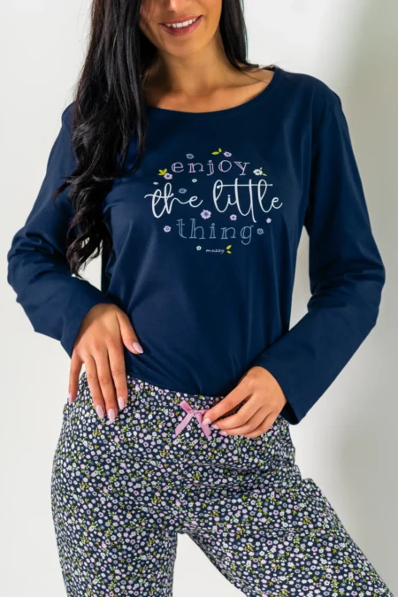 Piżama damska Enjoy granatowa ze spodniami w drobne Kwiatuszki