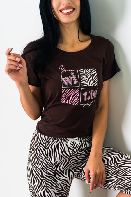 Piżama damska WILD krótki rękaw i spodnie 3/4