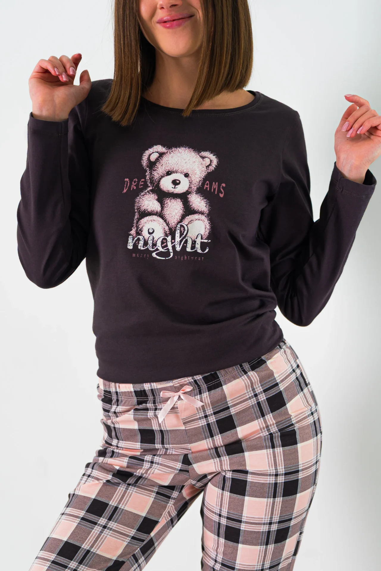 Piżama damska MIŚ długi rękaw i długie spodnie w kratę