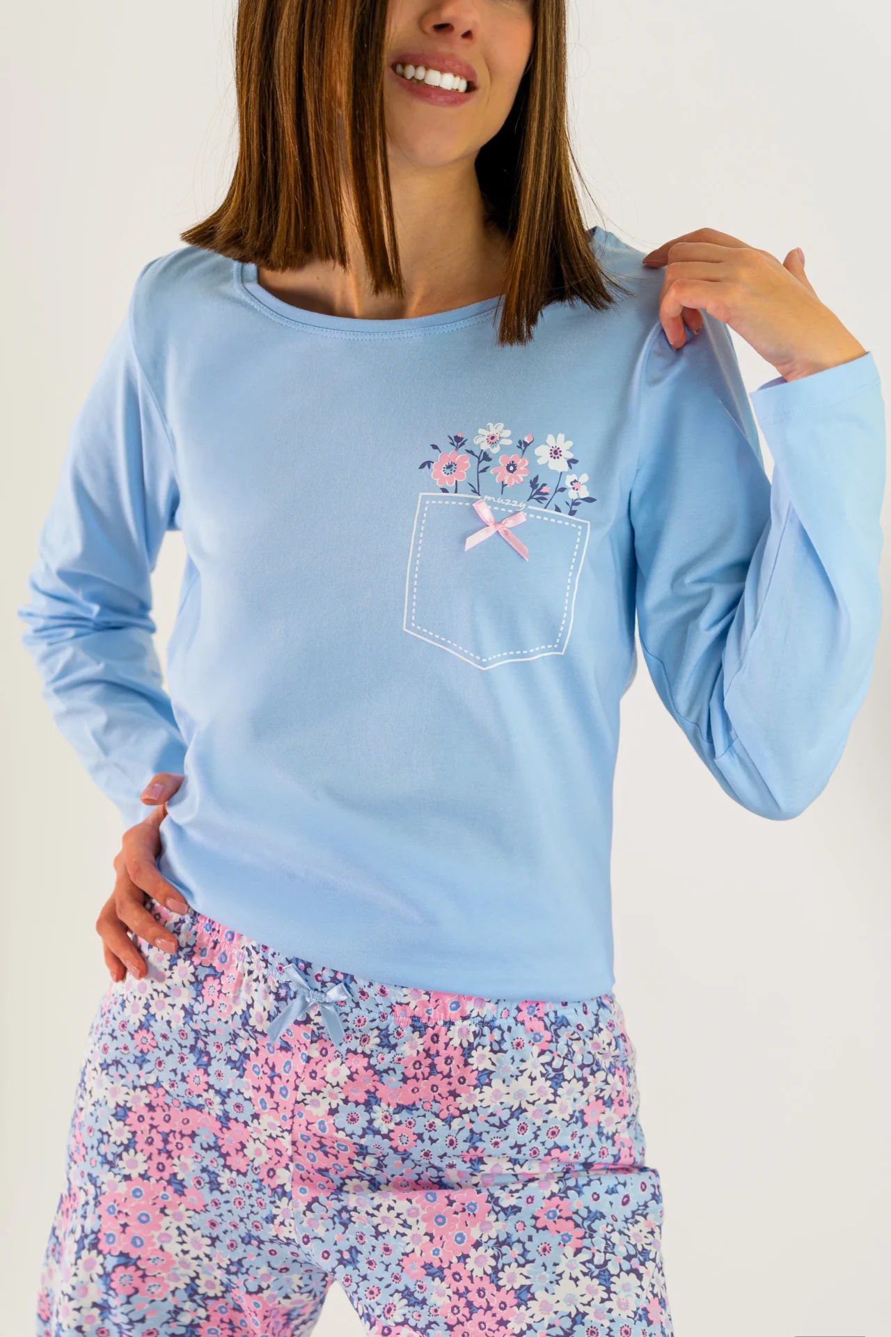 Piżama damska BŁĘKITNA ŁĄKA długi rękaw i długie spodnie PLUS SIZE